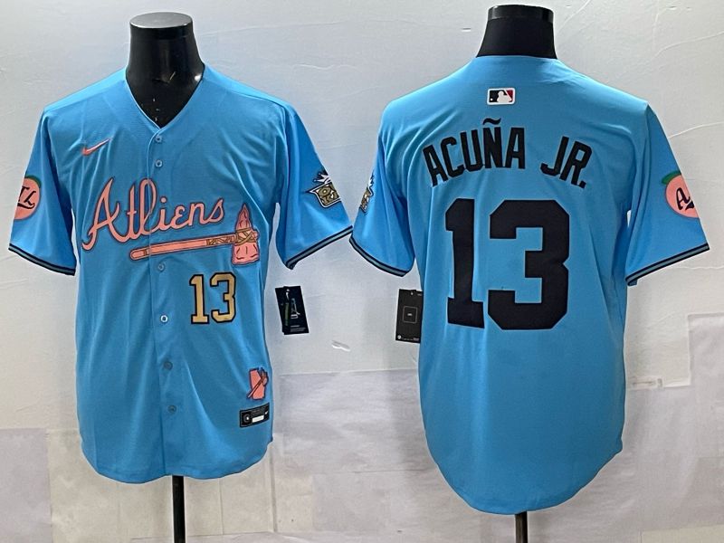 Men Atlanta Braves Nike 13 Acuna jr Light blue 5th generation Joint Name 2025 MLB Jersey 02